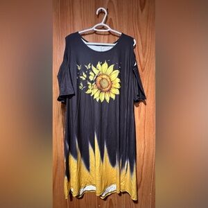 Sunflower and Butterfly Cold Shoulder Maxi Dress